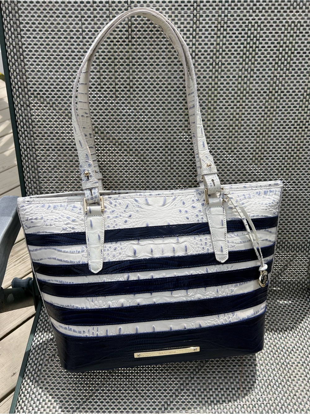 Brahmin Medium Asher Stonewash Vineyard Croc-Embossed Tote
